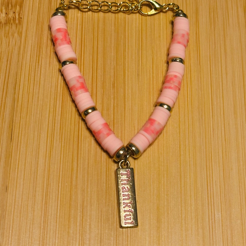 Pink Beaded Bracelet with Gold Accents